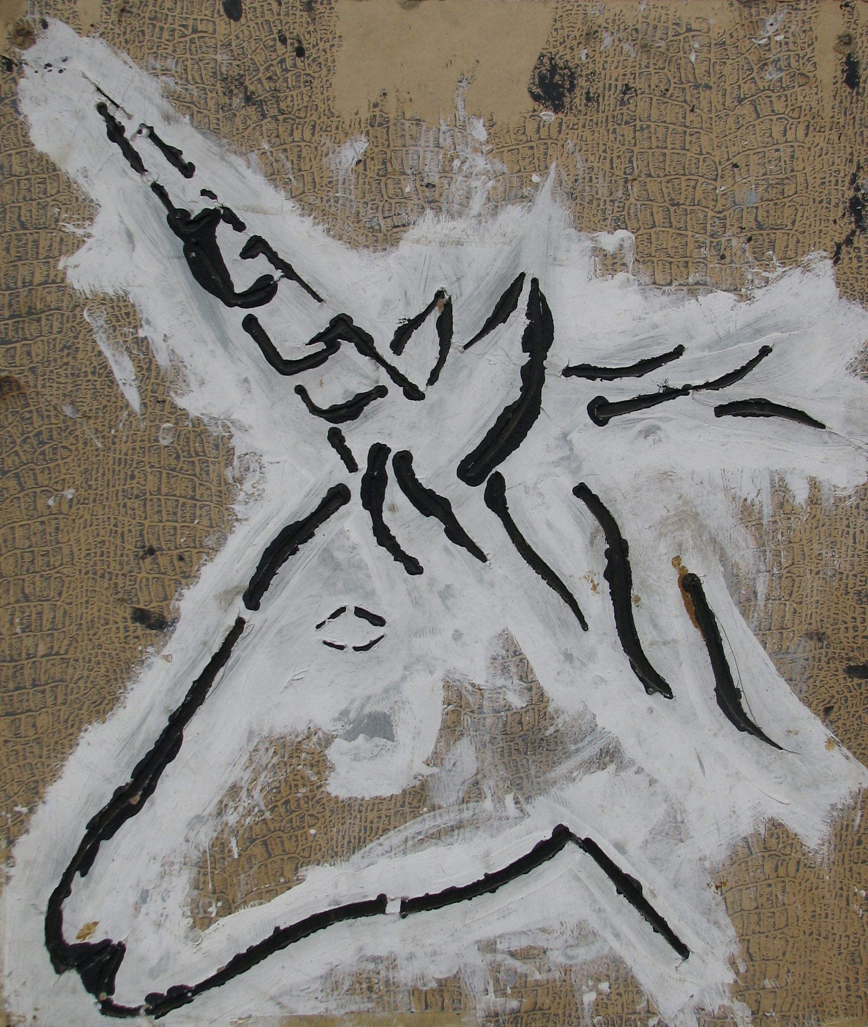 De originele mal van de eenhoorn. Deze heeft lange tijd in de trofeeënkast op het politiebureau gehangen.